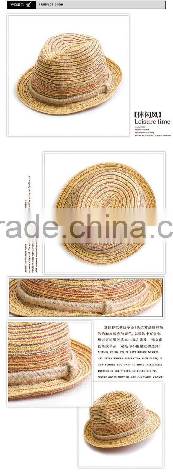 Fedora straw caps with braided rope casual style striped hats