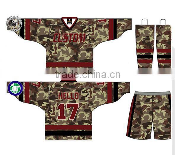 100% Polyester 2015 new design custom camo hockey Jersey