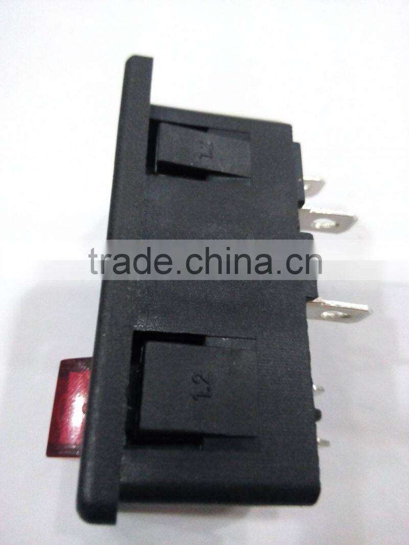 250V 15A male 3pin ac socket and 4 pin red light rocker switch
