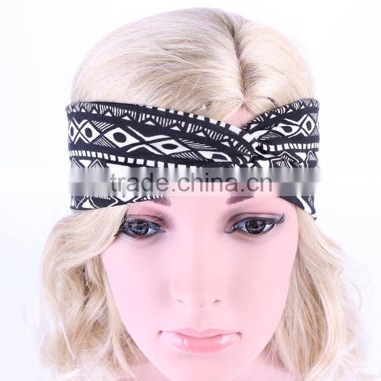 bohemian black white printing yoga sports head band
