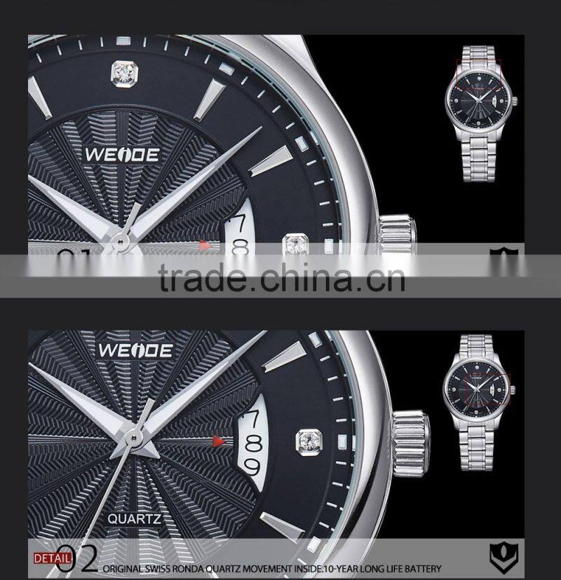 WEIDE Stainless steel Elegance Mens Custom logo Quartz Watch 5 atm water resistant
