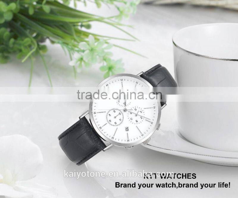 2016 KYT custom logo leather 316L stainless steel men chronograph watch