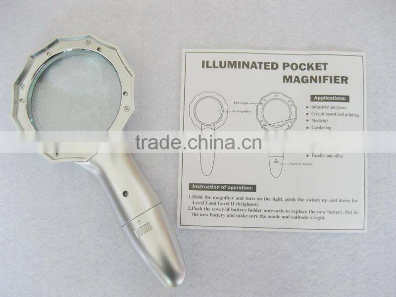Handheld lighted magnifying glass/led illuminated magnifier