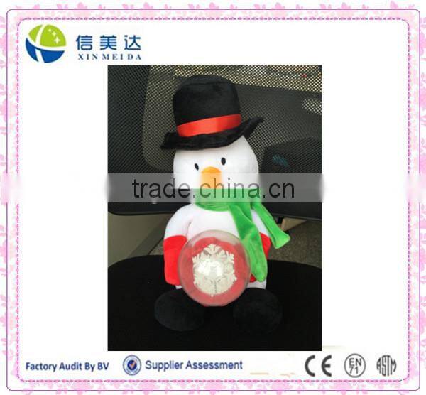 Plush Electric Christmas Snowman soft toy with crystal ball