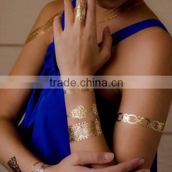 Custom dazzling gold water transfer tattoo sticker flash gold body art tattoos fake jewelry tattoos manufacturer
