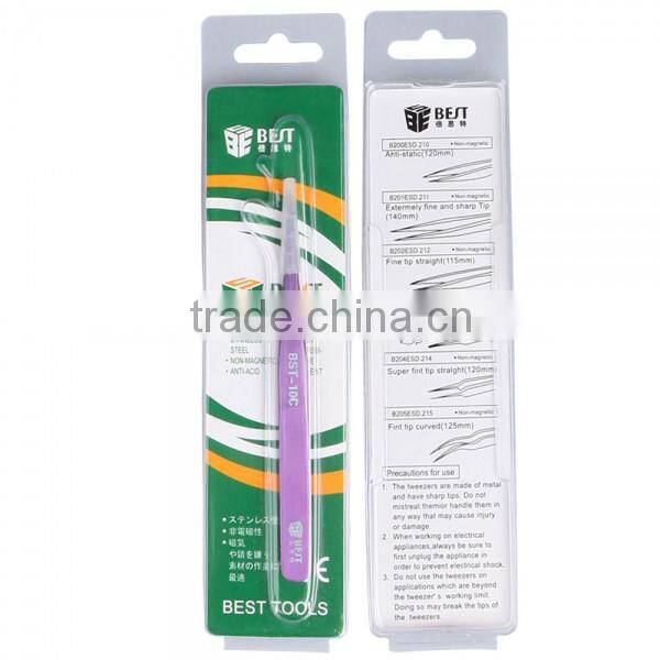BST-10C Stainless Steel Highly Precision Tweezers Pro Tool Tweezers Purple