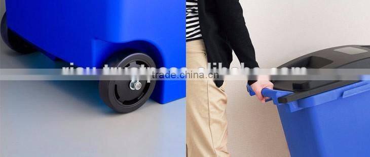 Various sizes of open top trash containers with casters and handle