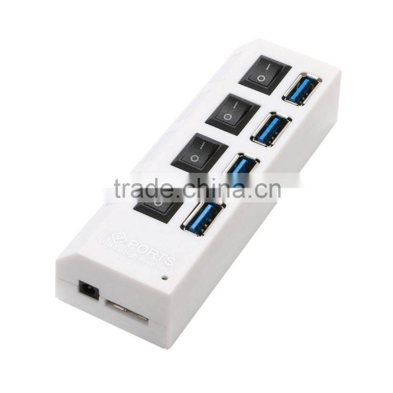 4-port USB 3.0 Hub with Individual Power Adapter /Switch and LED Lighting