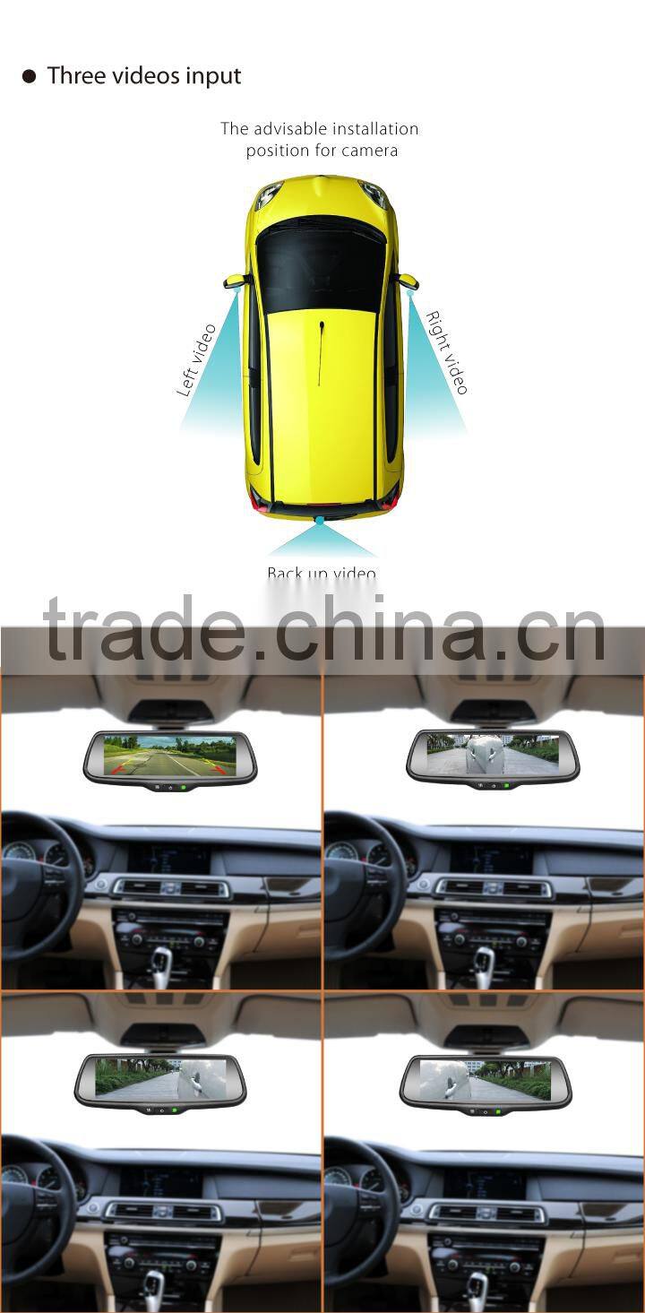 7.3 inch car rear view mirror monitor auto brigtness adjustment and 3 cameras video inpur