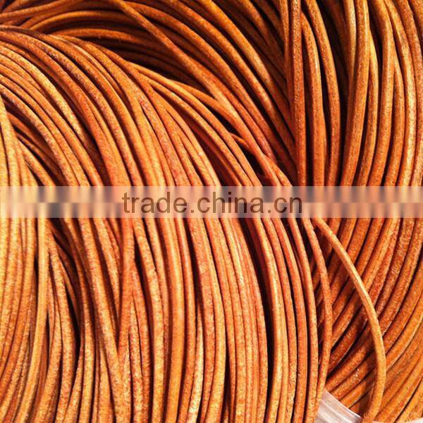 wholesale 5mm round real leather cord natural color for making bracelets jewelry round leather string