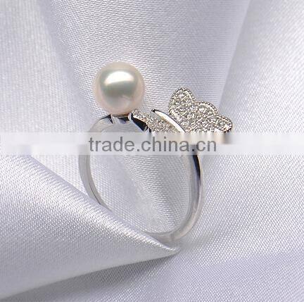 white round AAA 6mm sterling silver Freshwater Pearl Ring