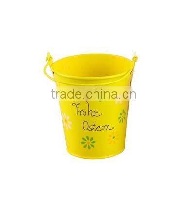 Easter metal bukets with flower printing decoration ,metal small tin with handle ,Easter bucket with letter "FROHE OSTERN"