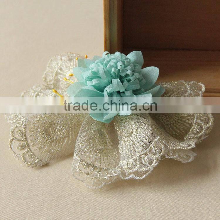 MYLOVE light blue chiffon flower big lace bow hair accessory