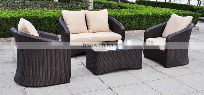 Patio Cushioned Seat Rattan Sofa Furniture Set , Brown Wicker