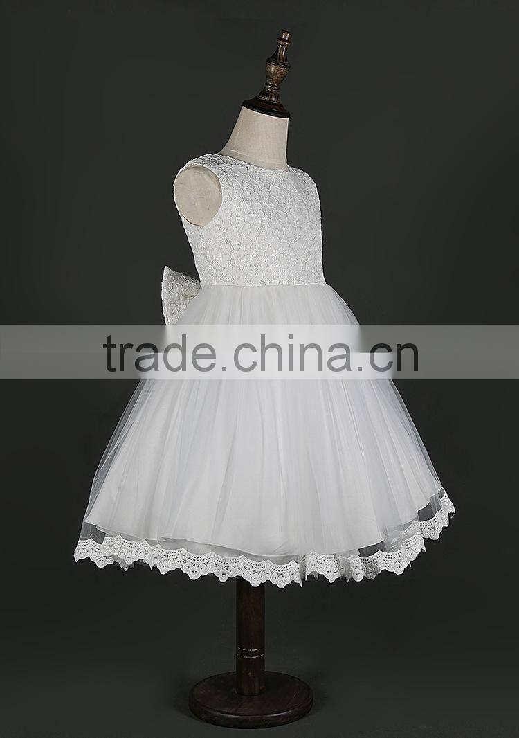 Embroidery High Quality Flower Girl Dress Ball Gown Scoop Bow Back Lace Flower Girl Dresses Kids Girl Party Wear