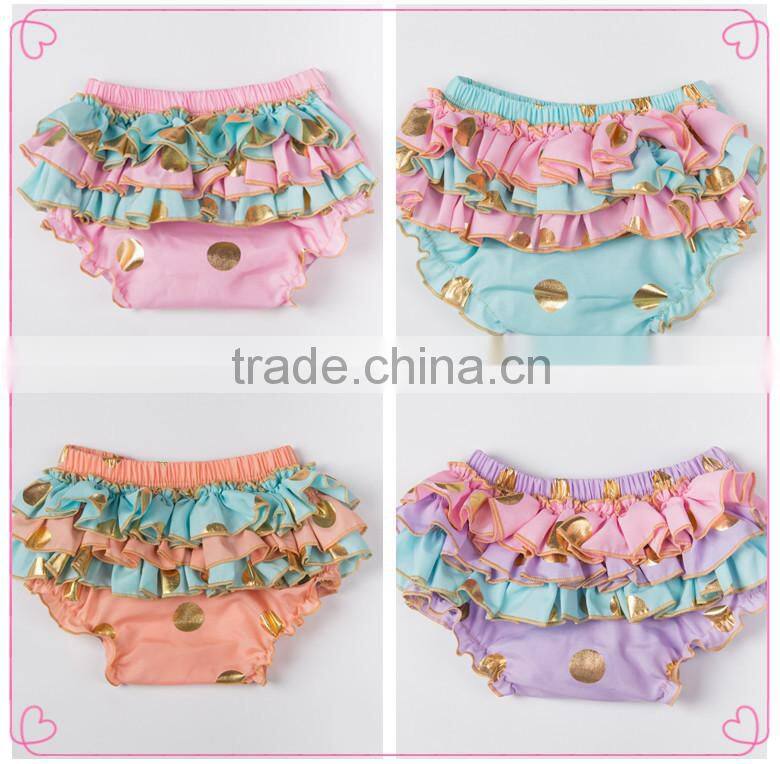 Baby new design ruffle pants baby panties bloomer wholesale price gold polka dot design