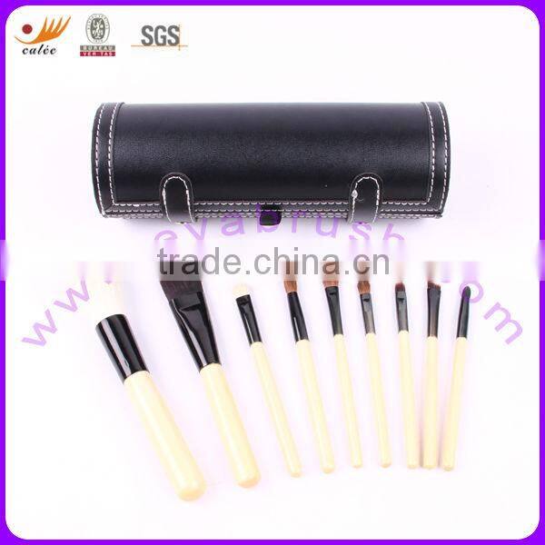 9pcs wooden handle cosmetic brush set with cup holder
