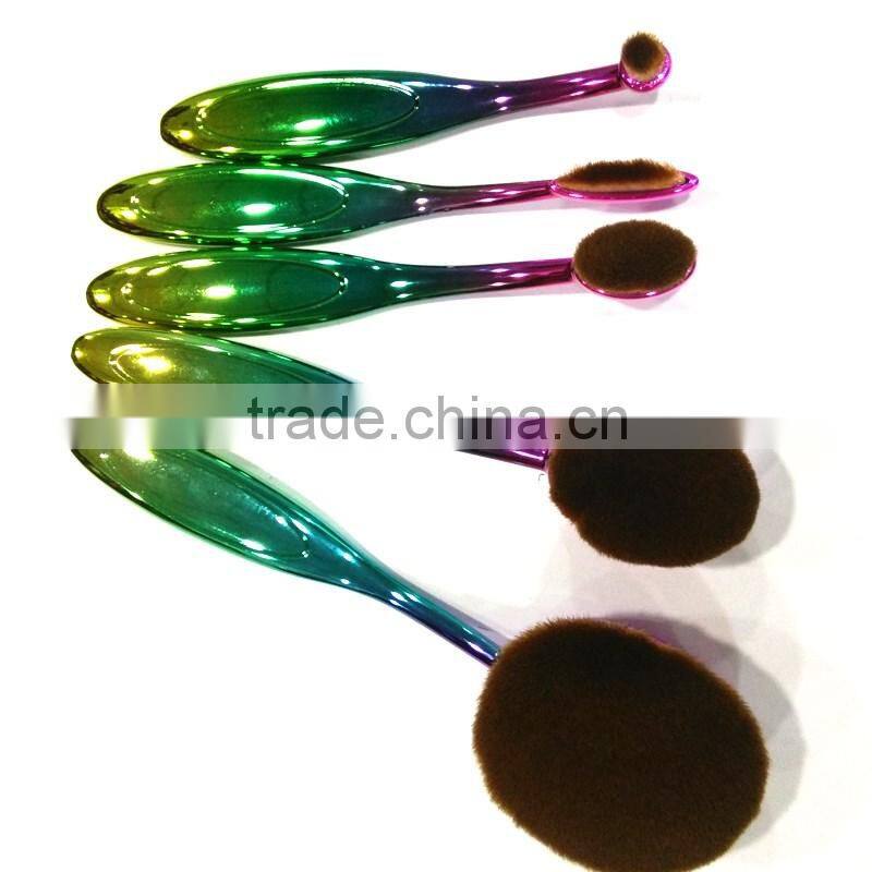 5pcs oval foundation cosmetic brush synthetic custom logo rainbow makeup brushes set