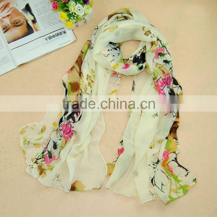2016 New Fashion Cheap Flower Chiffon Scarf Elegant Style Spring Summer Silk Scarves Shawl Women