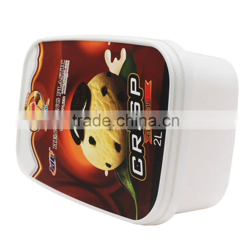 Rectangular Shape Ice Cream Container Volume of 2L,IML Plastic Containers with Lids for Food