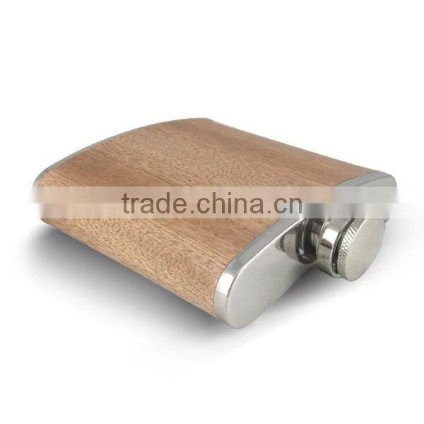 Hot Sell Stainless Steel Hip Flask, Cherry Wooden Hip Flask