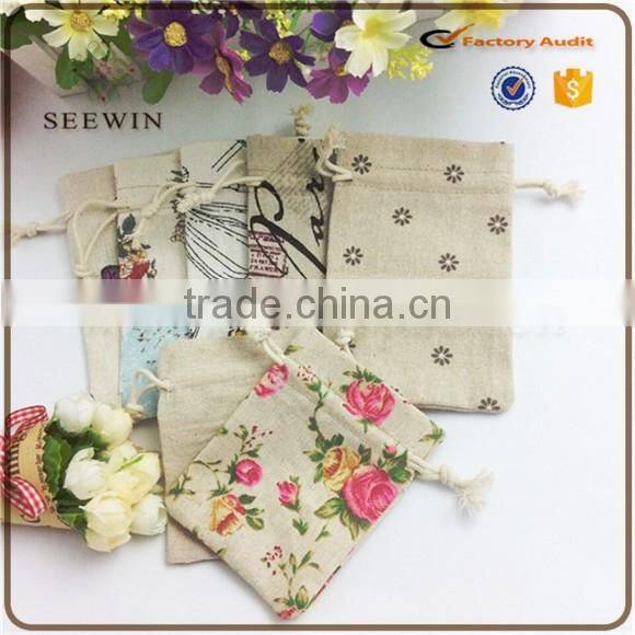 2017 hot sell rose flower linen bag wedding gift linen bag