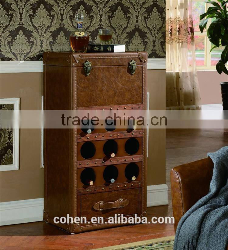 2016 Hot sale high quality China supplier handcraft high end retro vintage storage wine cabinet covered by top grain leather