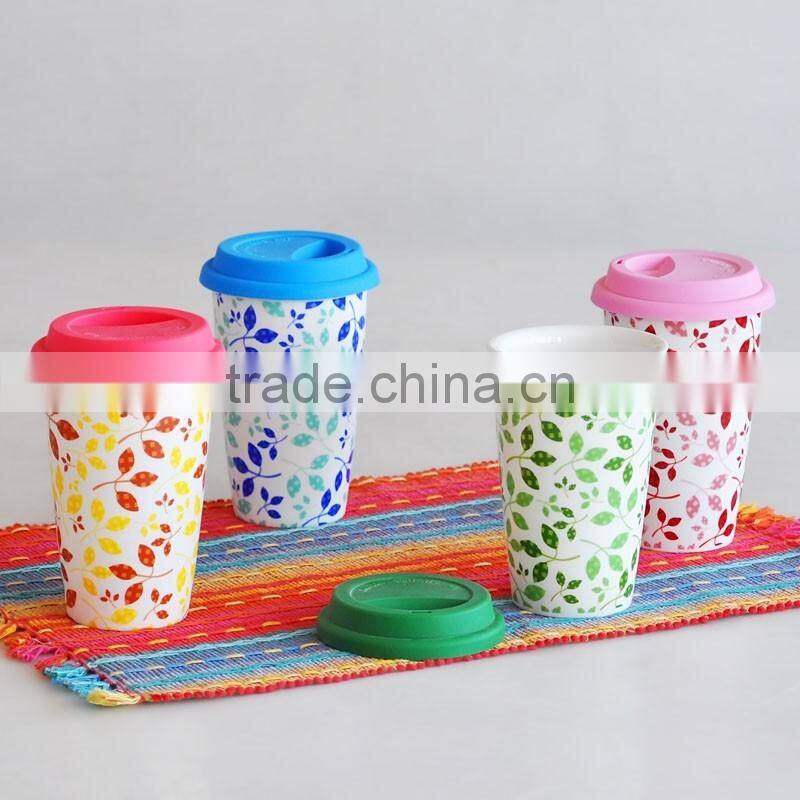 ceramic travel mug with silicone lid,travel mug with silicone cover,stoneware travel mug with silicone lid