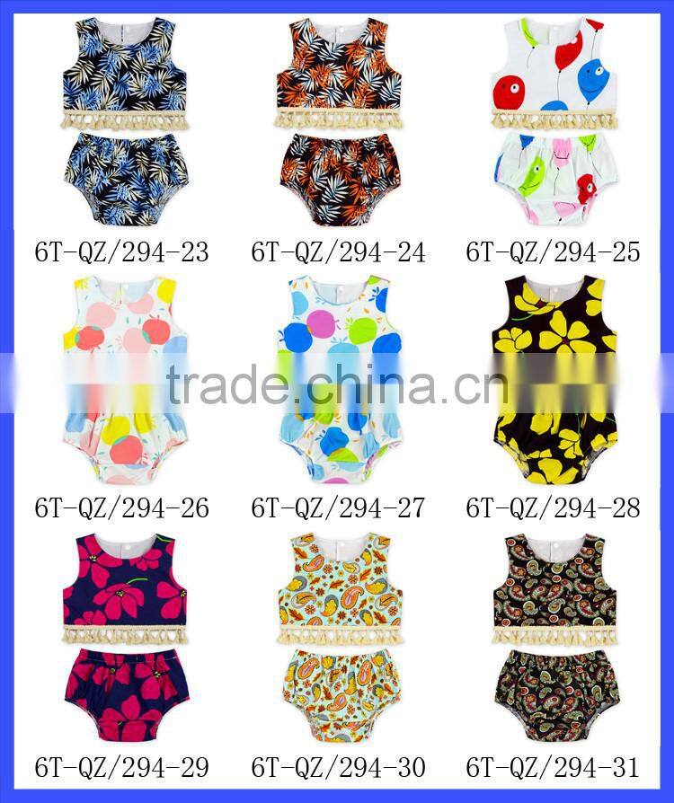 Wholesale 2 Pieces Girls Beaches Clothes Set Floral Tassel Fashion Infant Outfits Baby