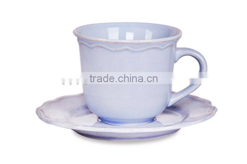 Classic Stoneware White Tea Cups and Saucers