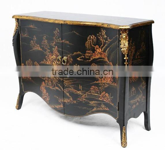 Exquisite Handmade French Versaille Solid Wood Bombe Chest Painted with Brown Lacquer and with Golden Brass Decor BF12-04254a