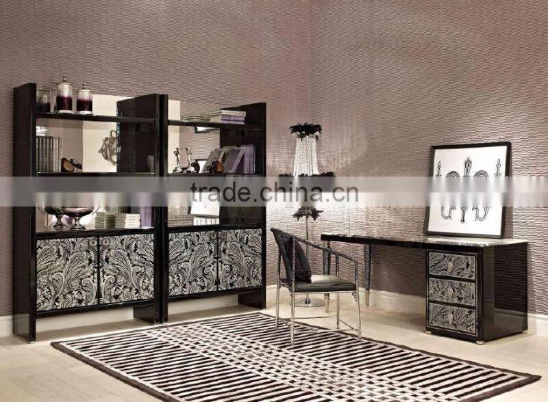 Classic Royal European Contemporary Style Pure Black Office Table Set with Bookcase BF11-01234c