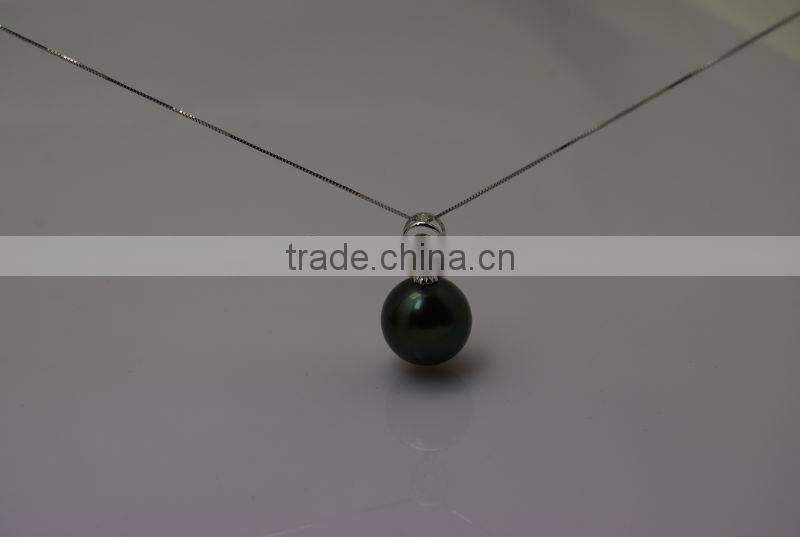 17'' 12-13mm tahitian pearl pendant peacock green necklace