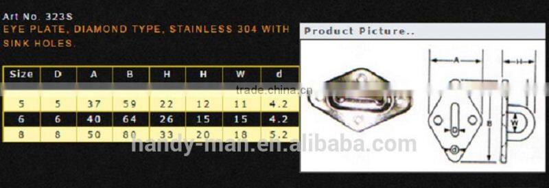 Marine Deck Hardware Stainless Steel Small Diamond Type Eye Plate