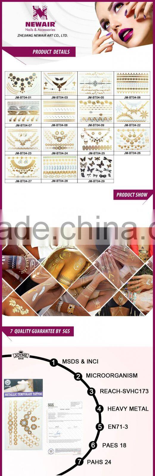 Fashion Temporary metallic adult body tattoo stickers