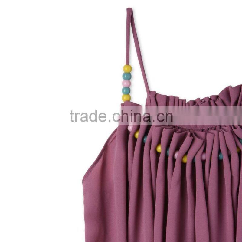 Latest Childern Lilac Gathered Neckline Colorful Beads Kids Beautiful Model Frock Neck Design Dresses HSd5107