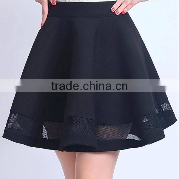 Customize garment manufacturer a-line mini black sexy girls cute short skirt with organze