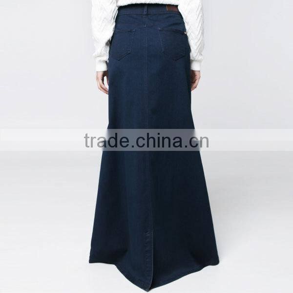 Top quality dark blue cotton blue color girls soft denim long skirt
