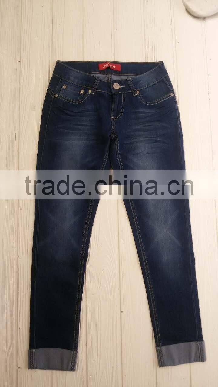 GZY Guangzhou stock lots slim fit narrow feet elastic jeans for lady