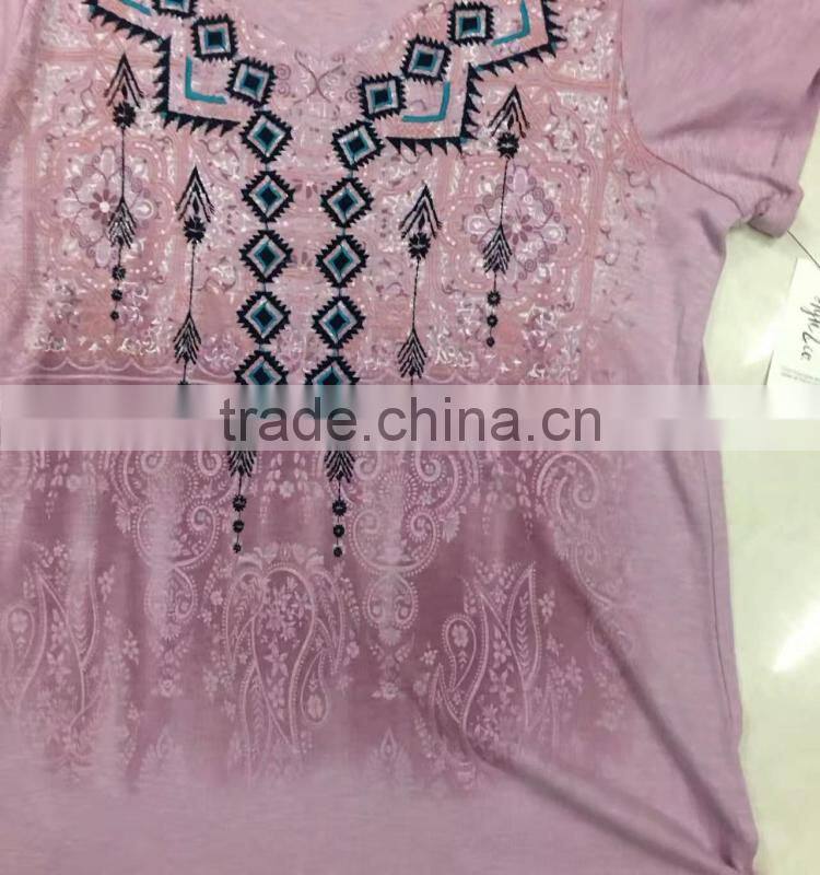 women cheap print branded stock tee
