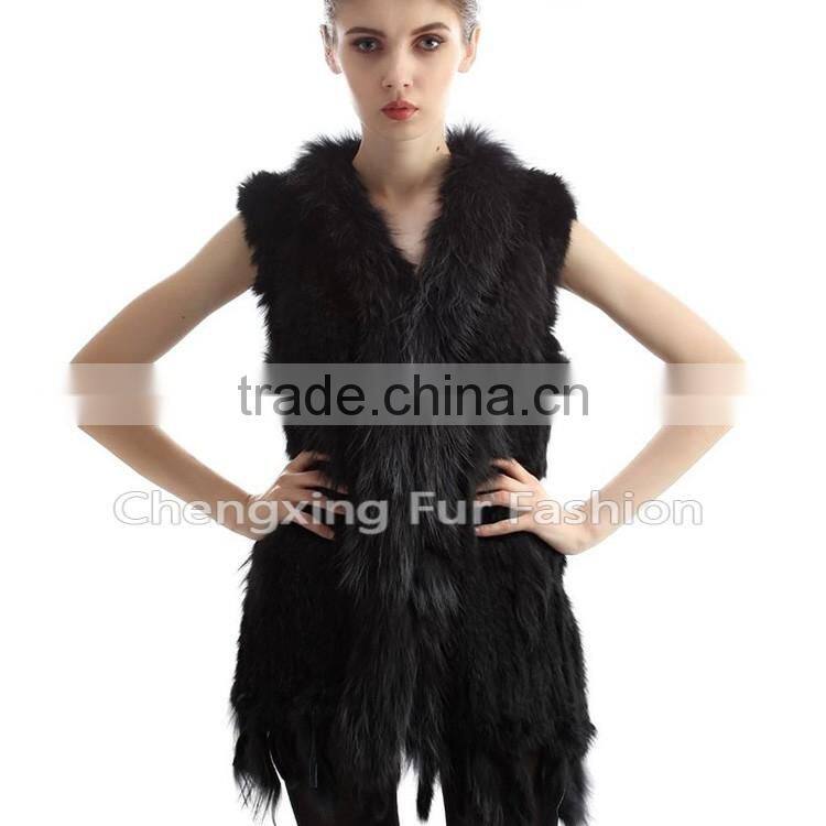 CX-G-B-20A New Hand Knitted Funny Fashion Women Gilet Rabbit Fur Costume
