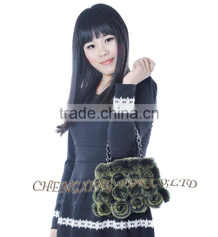 CX-H-13B Fashion Cheap Genuine Rex Rabbit Fur Beautiful Woman Hand Bag