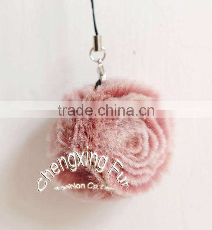 CX-P-22 Wholesale Fashion Chain Rex Fur Flower Mobile Phone Charm