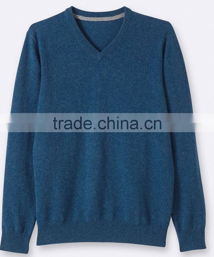 High Quality Men's v-neck cashmere sweater blue (BKNM14)