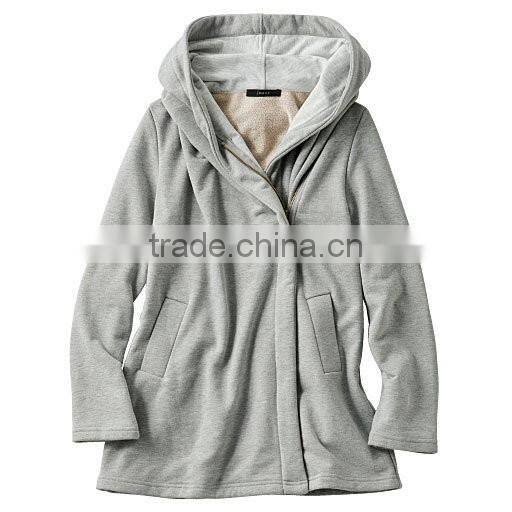 2016 women warm fleece fabric full zip winter coat with hooded knitted women cloth