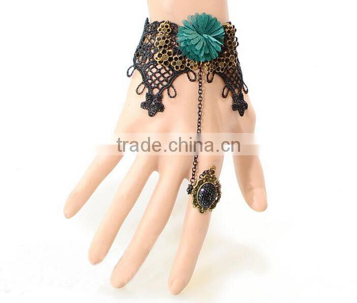 Chiffon lace macrame bracelet with ring set flower charm diamond jewelry set for women
