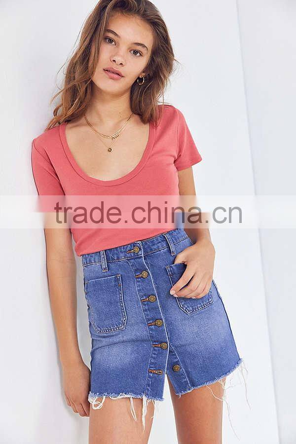 MGOO Wholesale Solid Color Scoop Neck T Shirt Woman Cotton Plain Slim Fit Short Sleeve T Shirts