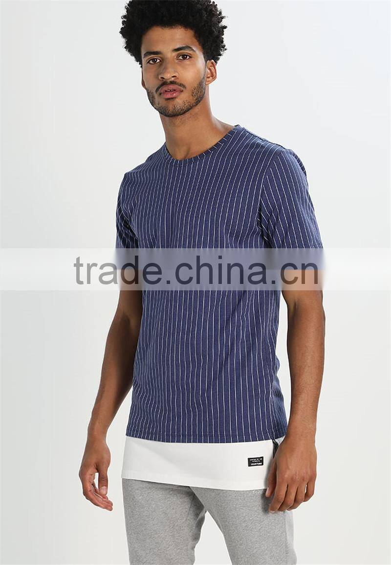MGOO New Launched Streetwear Cool Fit T-shirt Mens Vertical Stripe Longline T Shirts