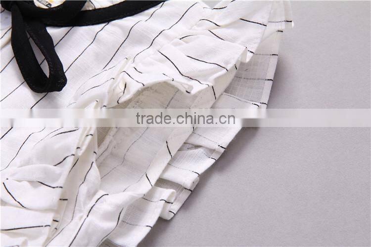 New Design Pink Striped Shirt Black Skirt Little Girl OL Wind Clothing Set 2017 Hot Sale