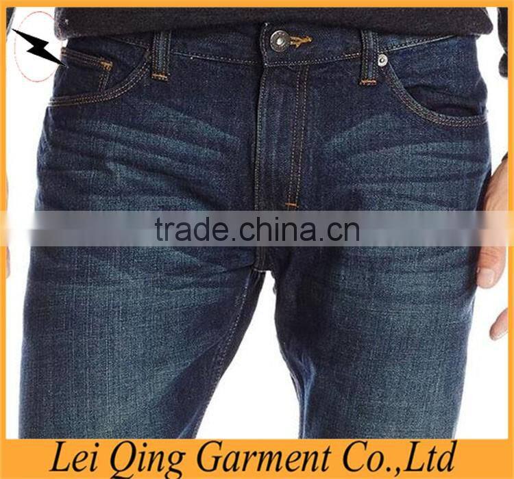 Fashion solid color washed blue jeans denim of young mens